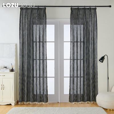 1PC LOZUJOJU Semi Blackout Simple and Versatile Tassel Edge Decoration Black Color Curtain for Windows Balcony Living Room and Bedroom Home Decor