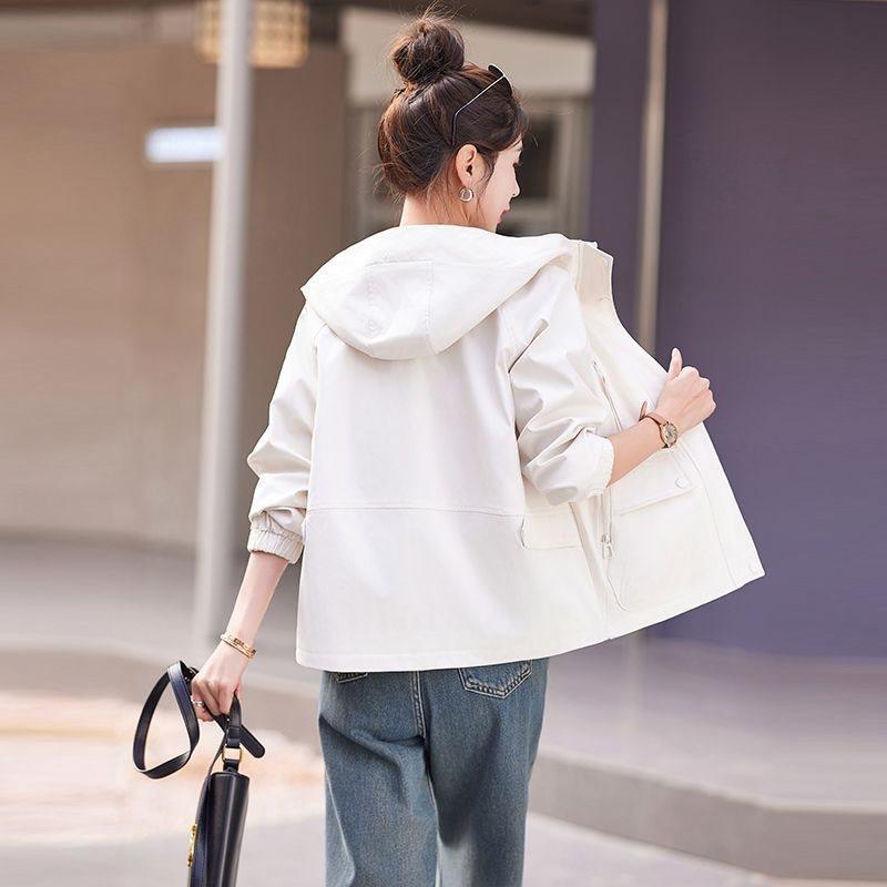 Plus Size Casual Hooded Short Coat Women's Spring Style Small Size Match All Early Autumn Windbreaker Jacket Korean Style