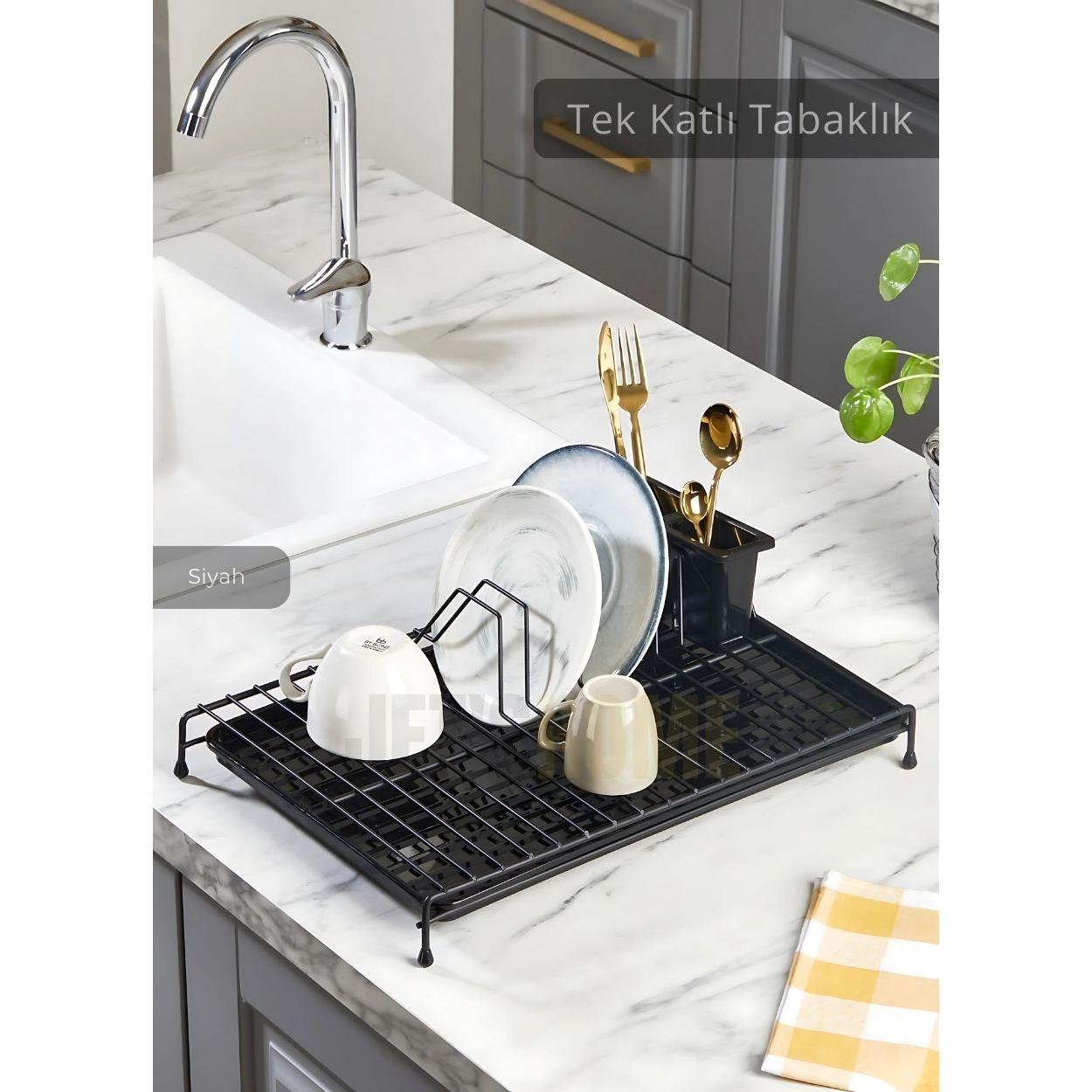 

Single Tier Dish Rack Countertop Plate Rack BPA FREE Dish Basket Black