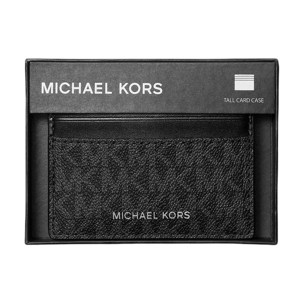 Michael Kors Mk Cooper Logo Gunmetal Hardware Coated Canvas Polyester Pu Card Holder Unisex Accessories Black 36U9LCRD1B-0001