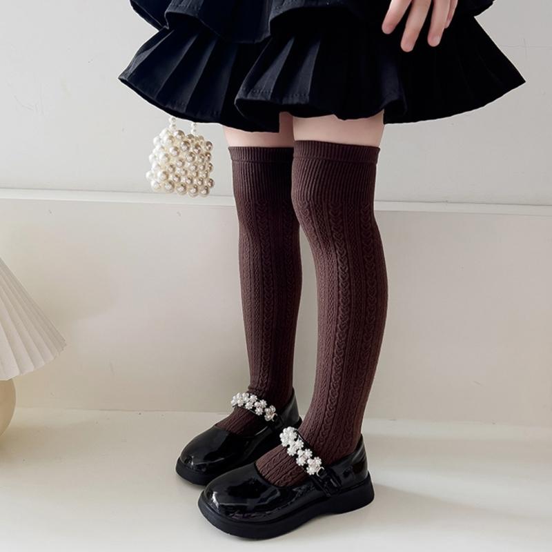 Stylish Children's Knee High Socks Soft and Breathable Above Knee Stockings Solid Non Slip Thickened Bottom Warm Socks