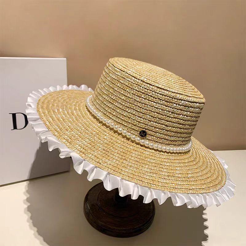 Summer Lafite Straw Hat English Letter Customizable Women's Chain Decoration Straw Hat Holiday Sunshade Hat Punk Style  gorras