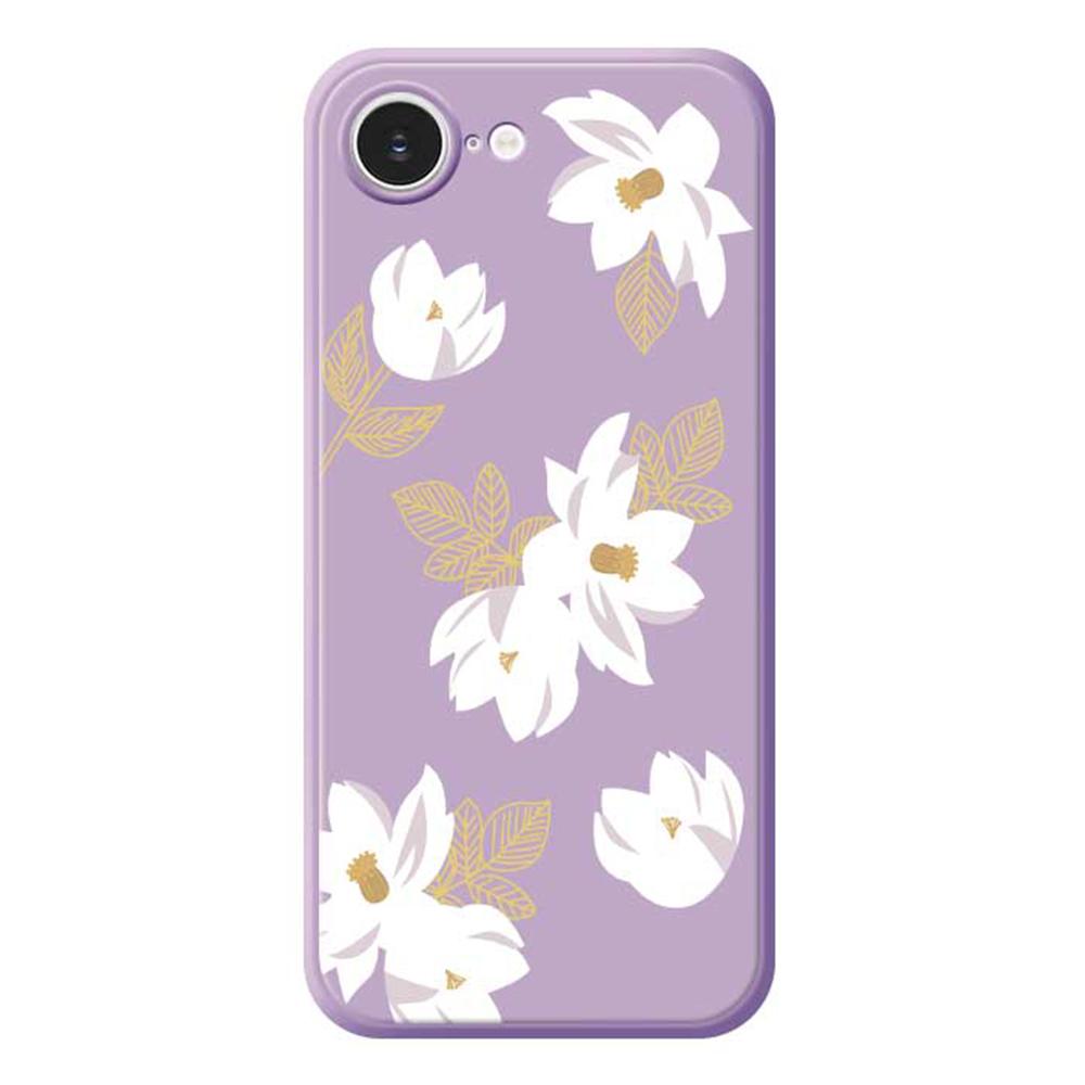 

For iPhone 16e Case White Flower Pattern Printing Straight Edge TPU Phone Back Cover Purple
