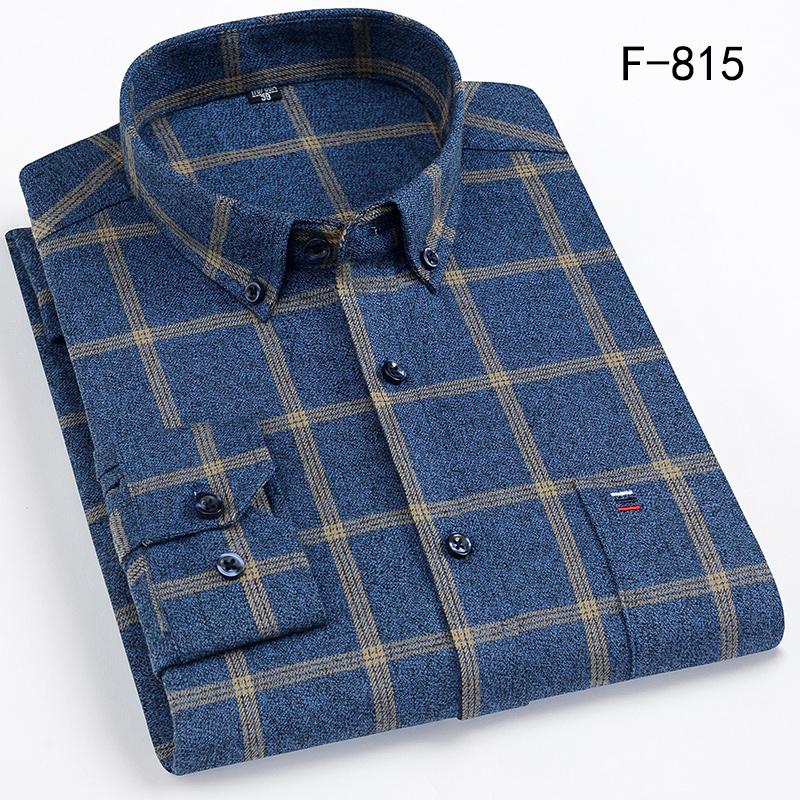 

Men Dress Shirt Cotton Flannel Striped Autumn Winter Warm Clothing Long Sleeve Regular Fit Smart Casual Business Shirts for Men 47
