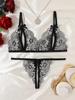 Women Lace Lingerie Set Ultra-Thin Translucent Naked Underwear Bra+Panty 2 Piece Sets Sexy Lingerine Outfit Crotchless G String