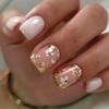 24pcs Short Square Press On Nail White Flower Designs Gold Foil False Nail Stick On False Nail For Women And Girls