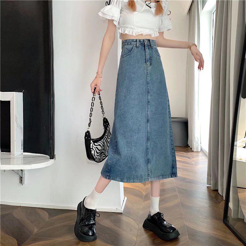 Women's High-Waist A-Line Slit Denim Skirt - New Fall 2023 Design