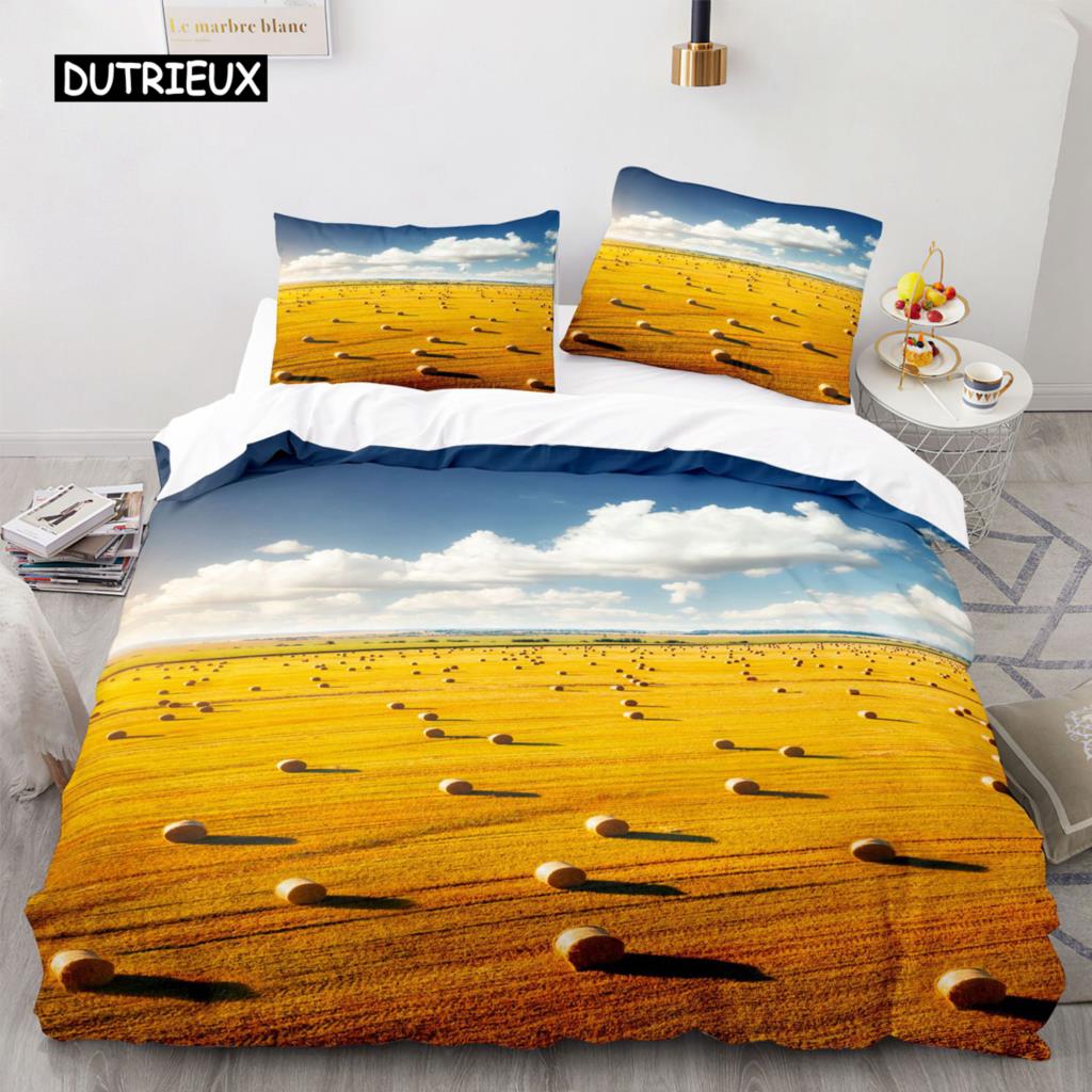 Golden Wheat Field Duvet Cover Set Microfiber Wheat Harvest Themed Quilt Cover for Adult Twin King Size Nordic Style Bedding Set