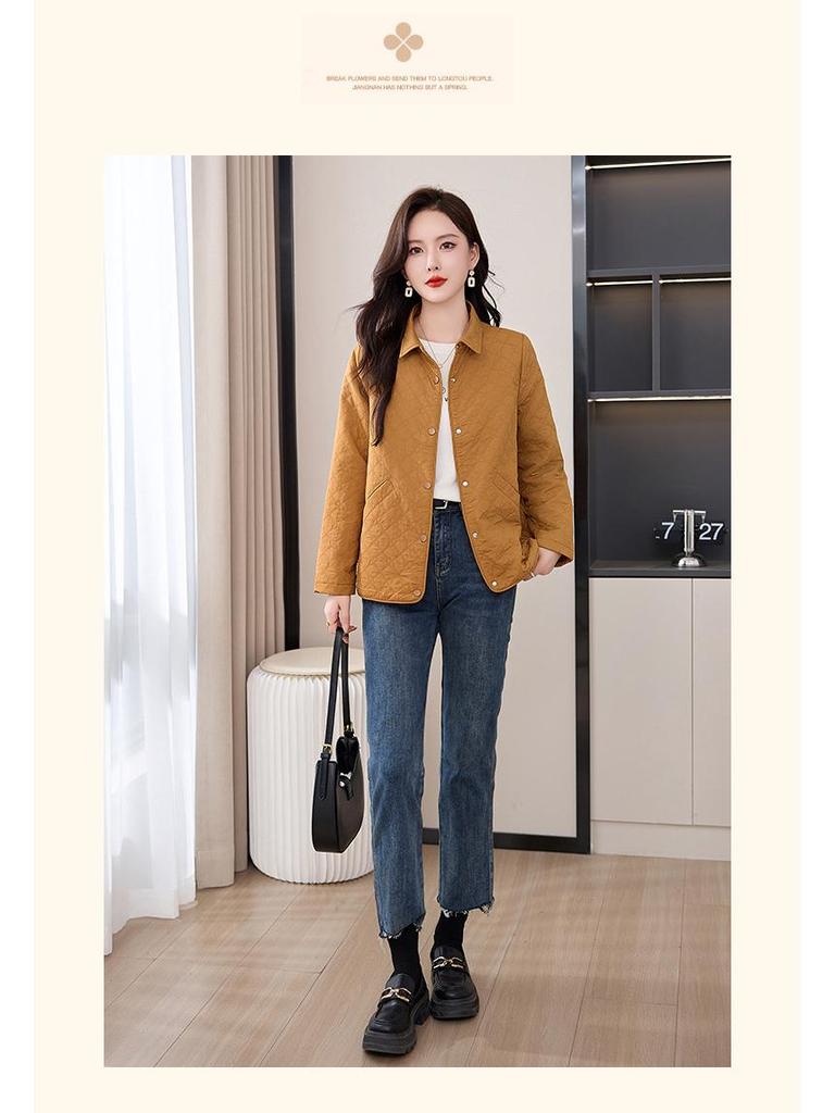 Argyle Women's Loose Lapel Jacket - Spring/Autumn 2024 Fashion for Middle-Aged Mothers, Plus Size, Casual Versatile Top