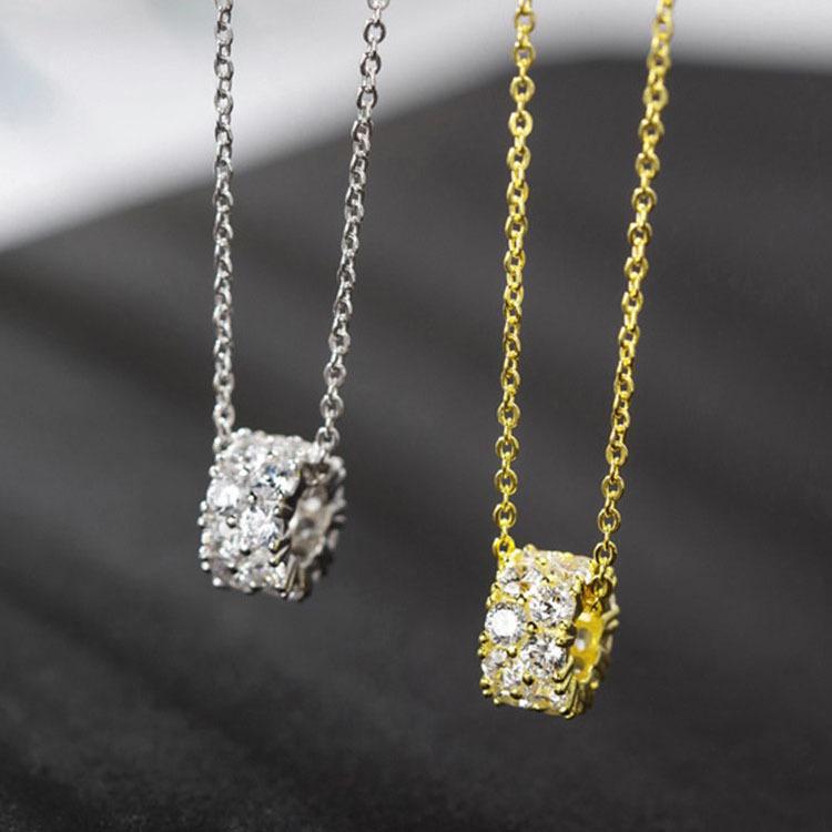 Diamond Slim Waist Necklace with Luck Bead Pendant - Elegant Summer Collarbone Chain for Women Platinum Luck Bead