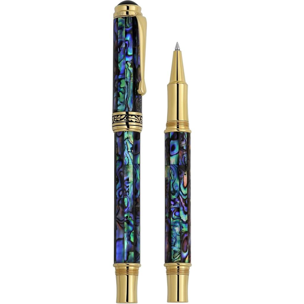 Xezo Maestro Fine Nib Rollerball Iridescent Paua Shell Gold Limited Serial Numbered 2 Pen, Design, 18-karat Plated. Handmade, Edition, (Only