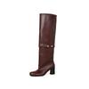 Foreign trade two wear removable knee boots 2025 new retro thick heel rivets thin leather high boots