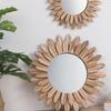 Sun Shape Wooden Round Mirrored Innovative Decors Makeup Mirrored Wall Mirrored