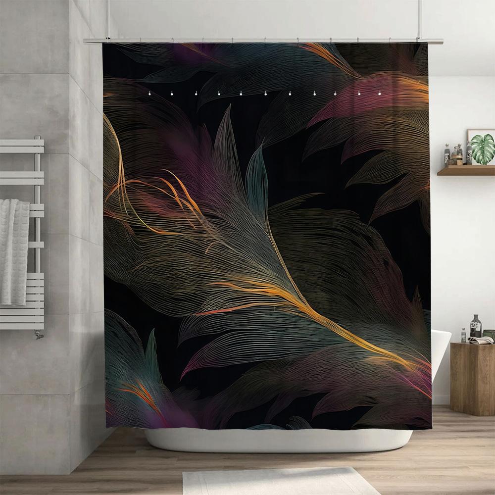 Luxury Bathroom Shower Curtain with Colorful Feather Print Decor Waterproof Fabric for Bathrooms