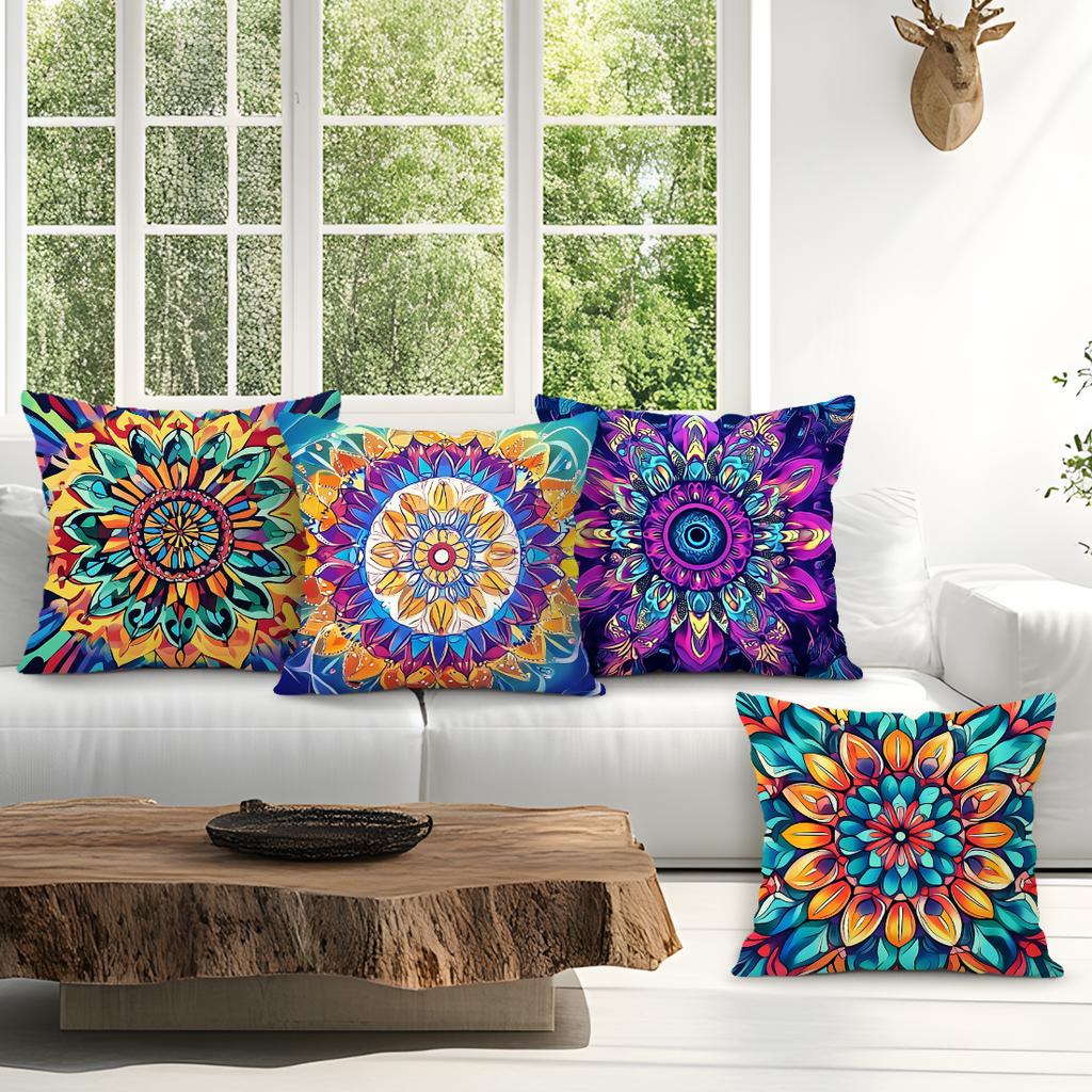 1,4 Pcs Bohemian Mandala Single-Sided Printed Pillowcase Cushion Cover,Suitable For Living Room,Bedroom,Car Decoration