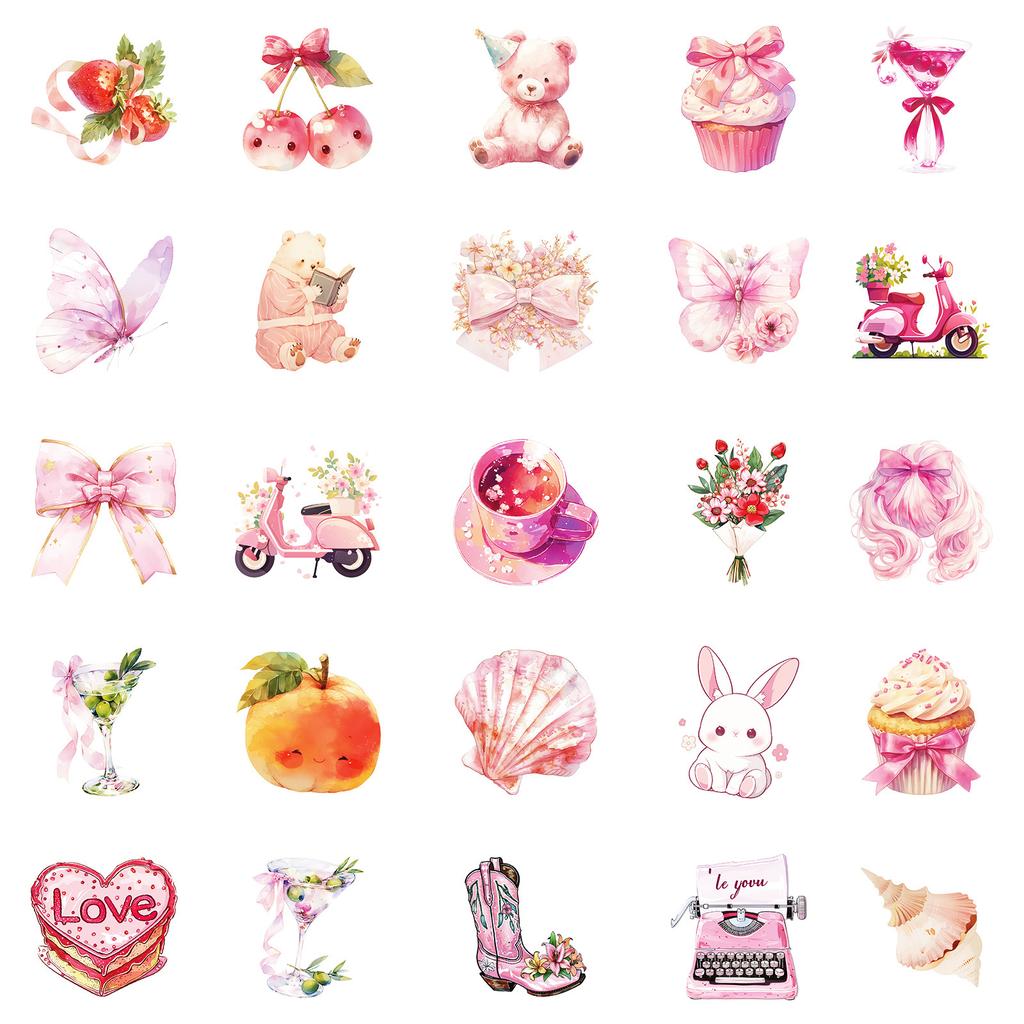 50 Cute Hand Painted Graffiti Stickers Bow Croissant Series Stickers