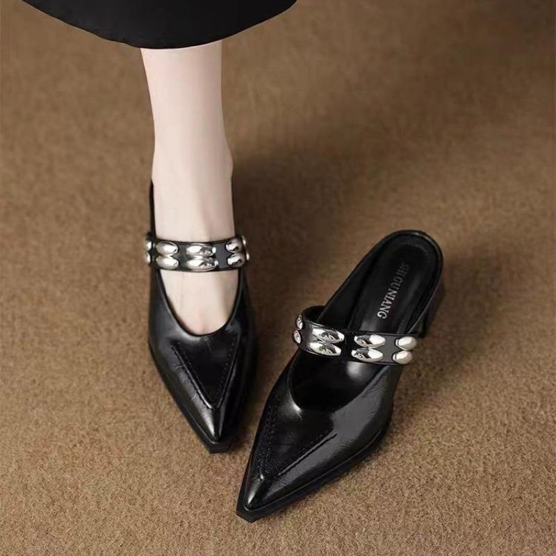 French Chunky Mary Jane Women's Shoes 2025 Spring New Collection, Paired with Skirts, One-line Pointed-toe Stylish Single Shoes