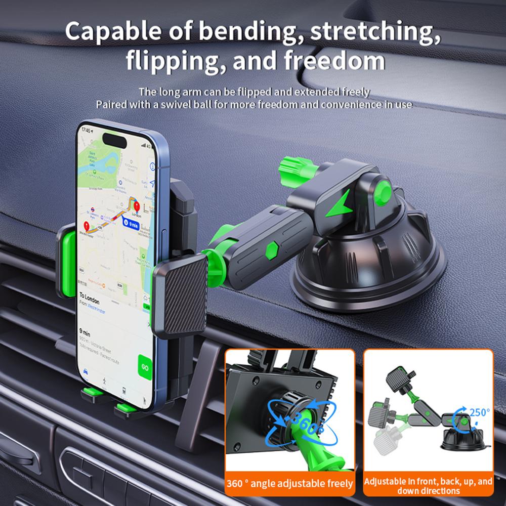 Car Phone Holder with Powerful Suction Cup Silicone Base for Dashboard and Windshield - Universal Navigation Phone Mount