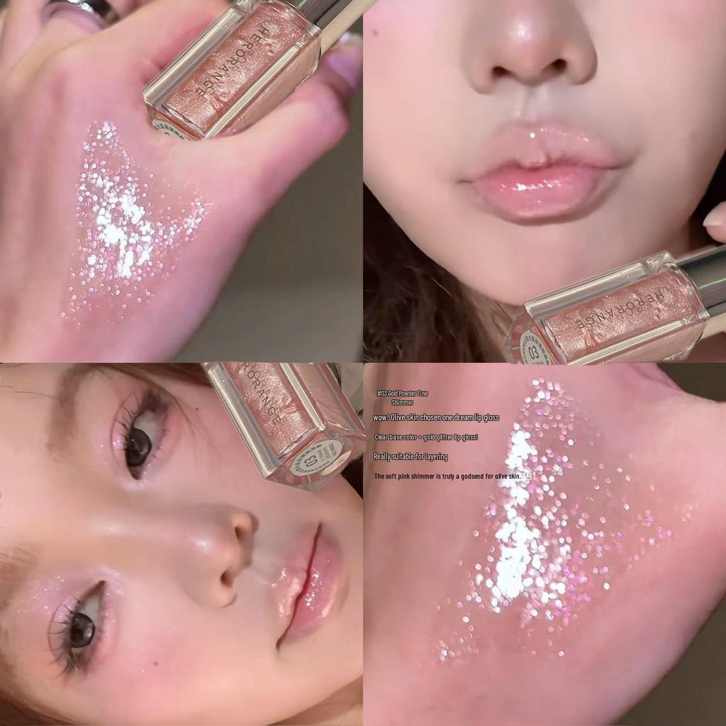 HERORANGE Shimmering Star Mirror Lip Glaze - Pearlescent Gloss for Plump Lips with Fine Glitter