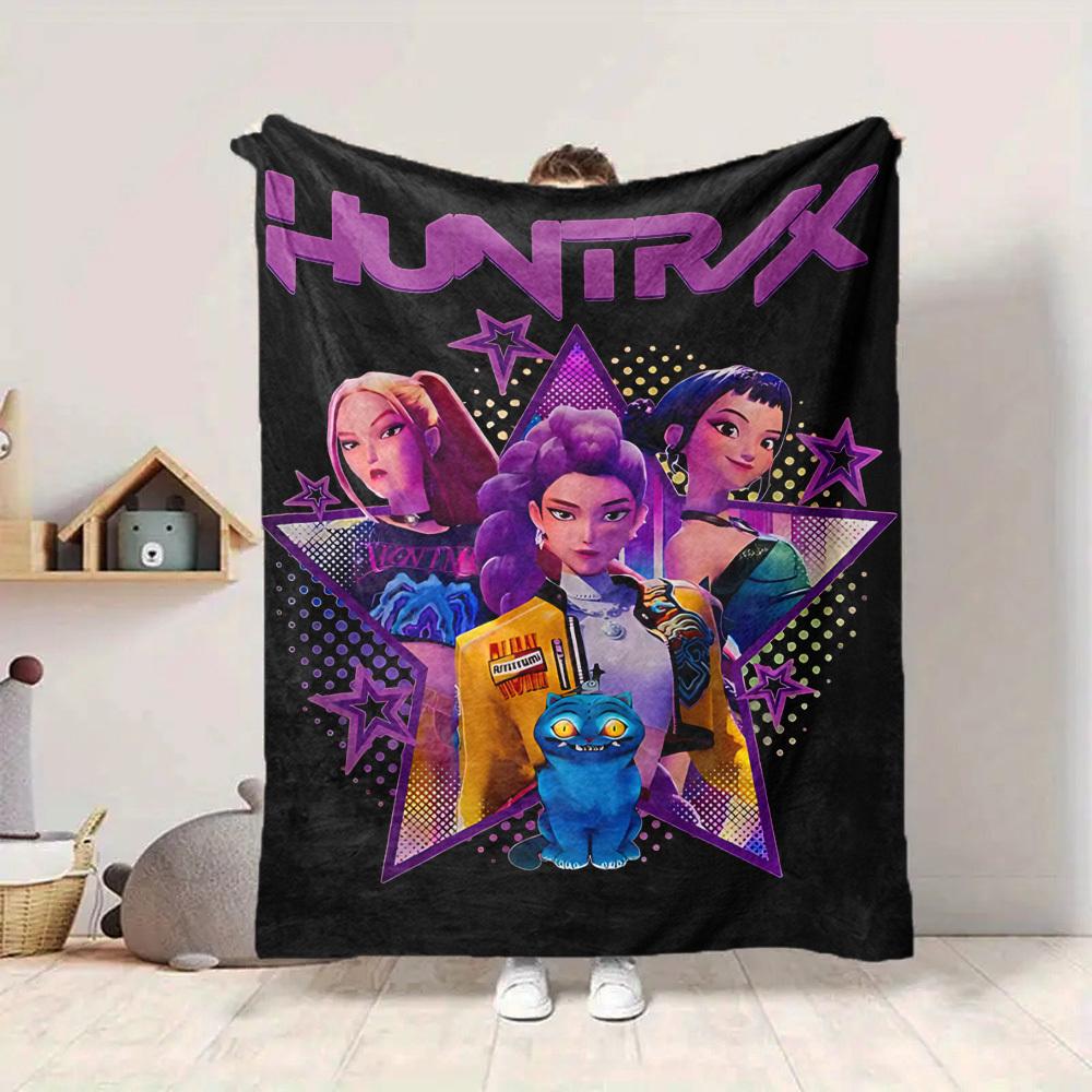 1pc Huntrix Team Flannel Throw Blanket - HD Printed Lightweight Soft Warm All-Season Blanket for Sofa, Bed,