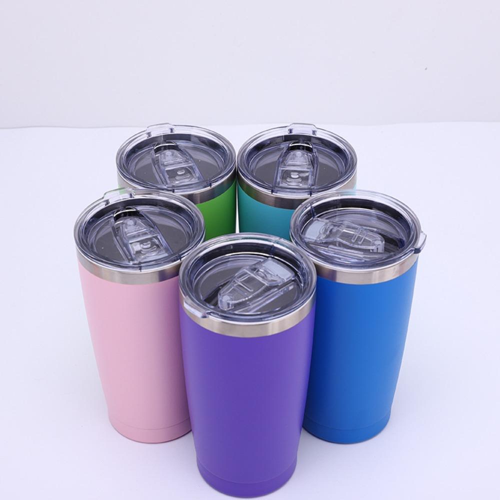 20oz Powder Coated 304 Stainless Steel Car Tumbler, Double Wall Vacuum Insulated Iced Coffee Travel Cup with Sliding Lid