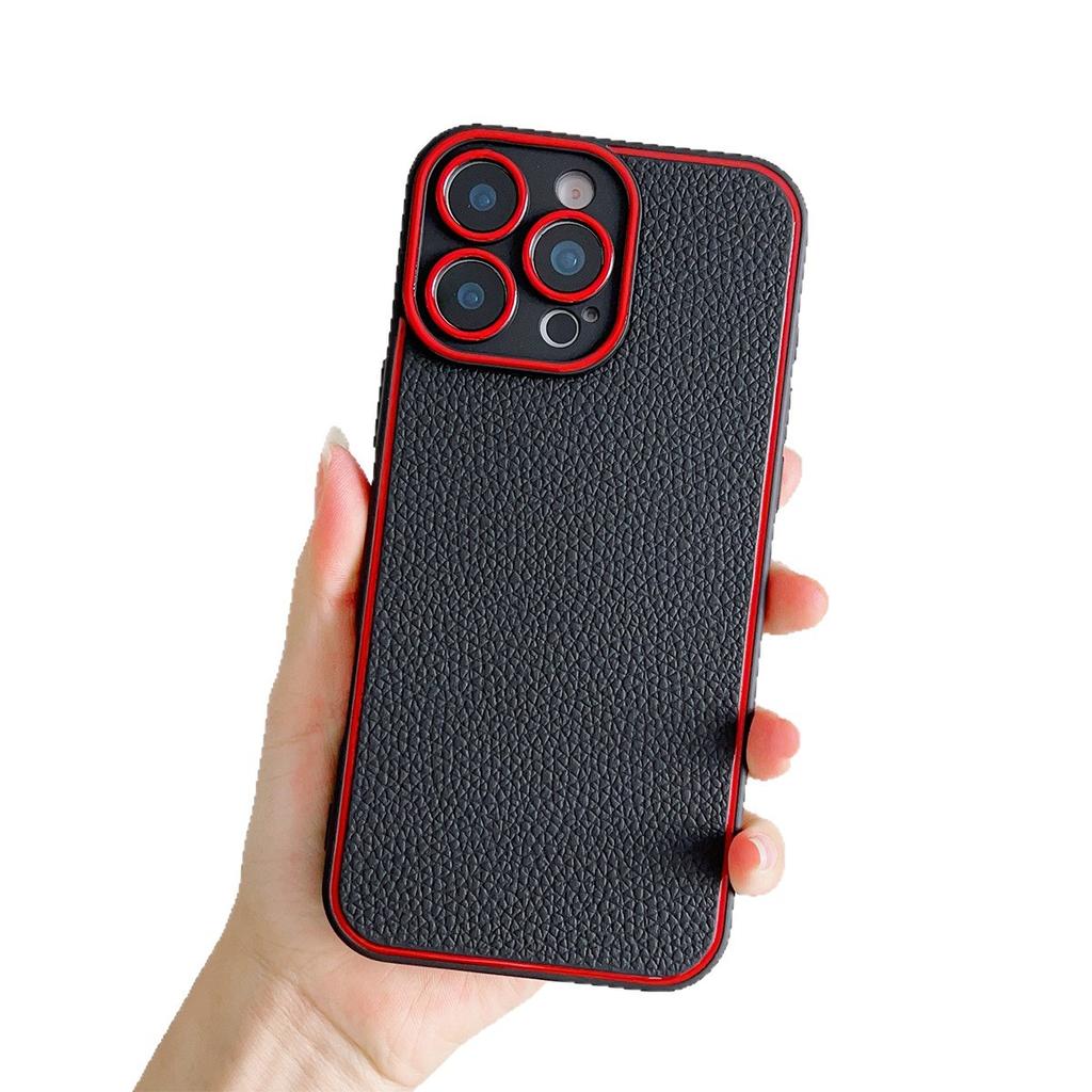 Ultra-thin Solid Color Leather Texture Anti-fall Mobile Phone Case Airbag for Apple Mobile Phone Protective Case Lanyard Silicone Protective Case