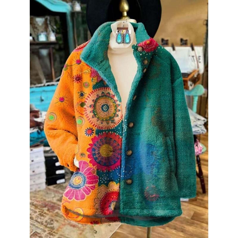 Womens Stand-Up Collar Fleece Sweatshirt With 3D Digital Floral Print Casual Long Sleeve Top Fall 2025