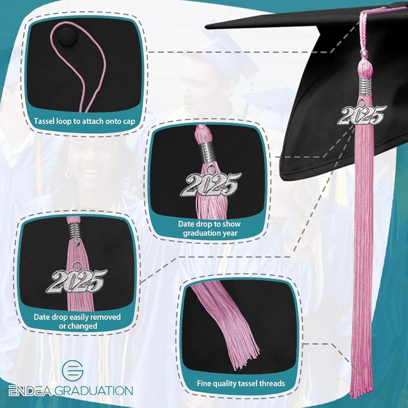 Endea Graduation Single Color Tassel with Silver Date Drop (Pink, 2025) розовый