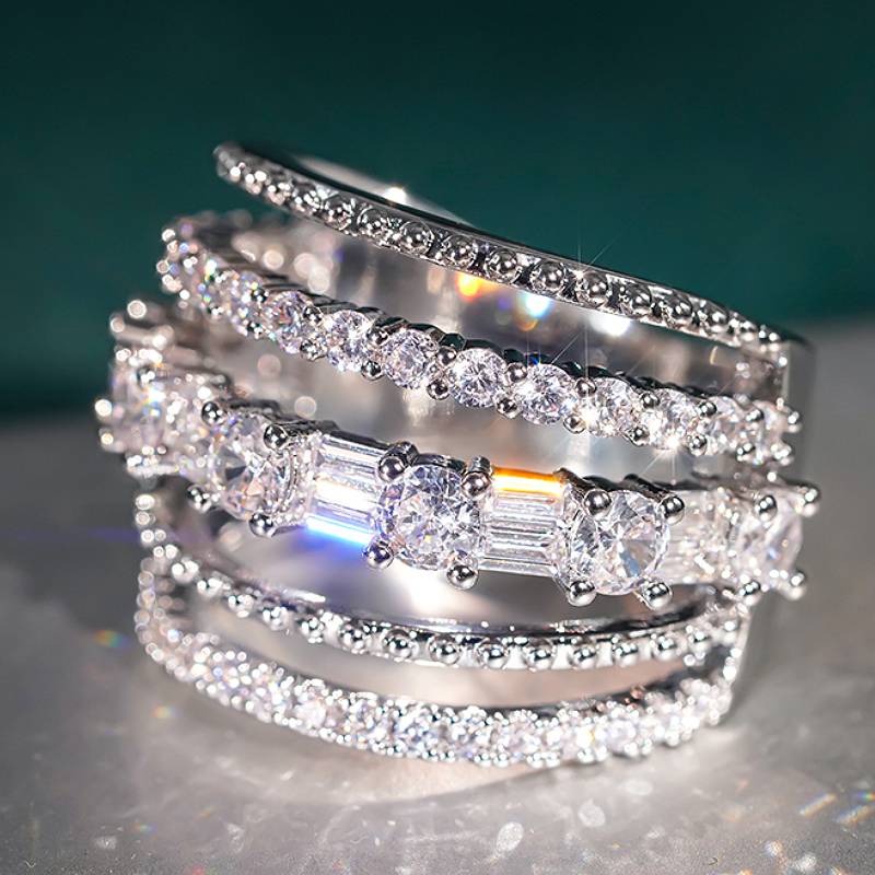 

Huitan Multi Layer Hollow Out Women Ring Charming Accessories for Party Anniversary Inlaid Shiny CZ Luxury Gorgeous Zircon Gift 6