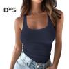 Women Tops U-Neck Sleeveless Slim Fit Solid Color Tank Tops Ribbed Elastic Summer Casual Vest Work Wear