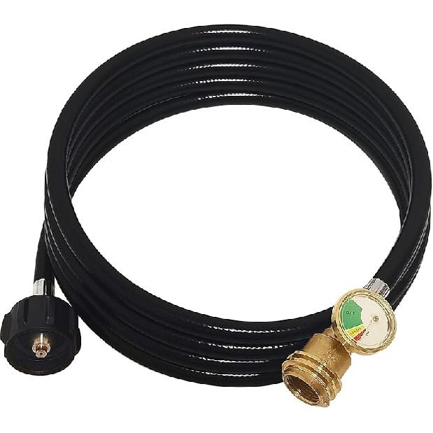 12 Feet Propane Tank Extension Hose with Gauge, Acme to Male QCC/POL Fittings for Gas Grill