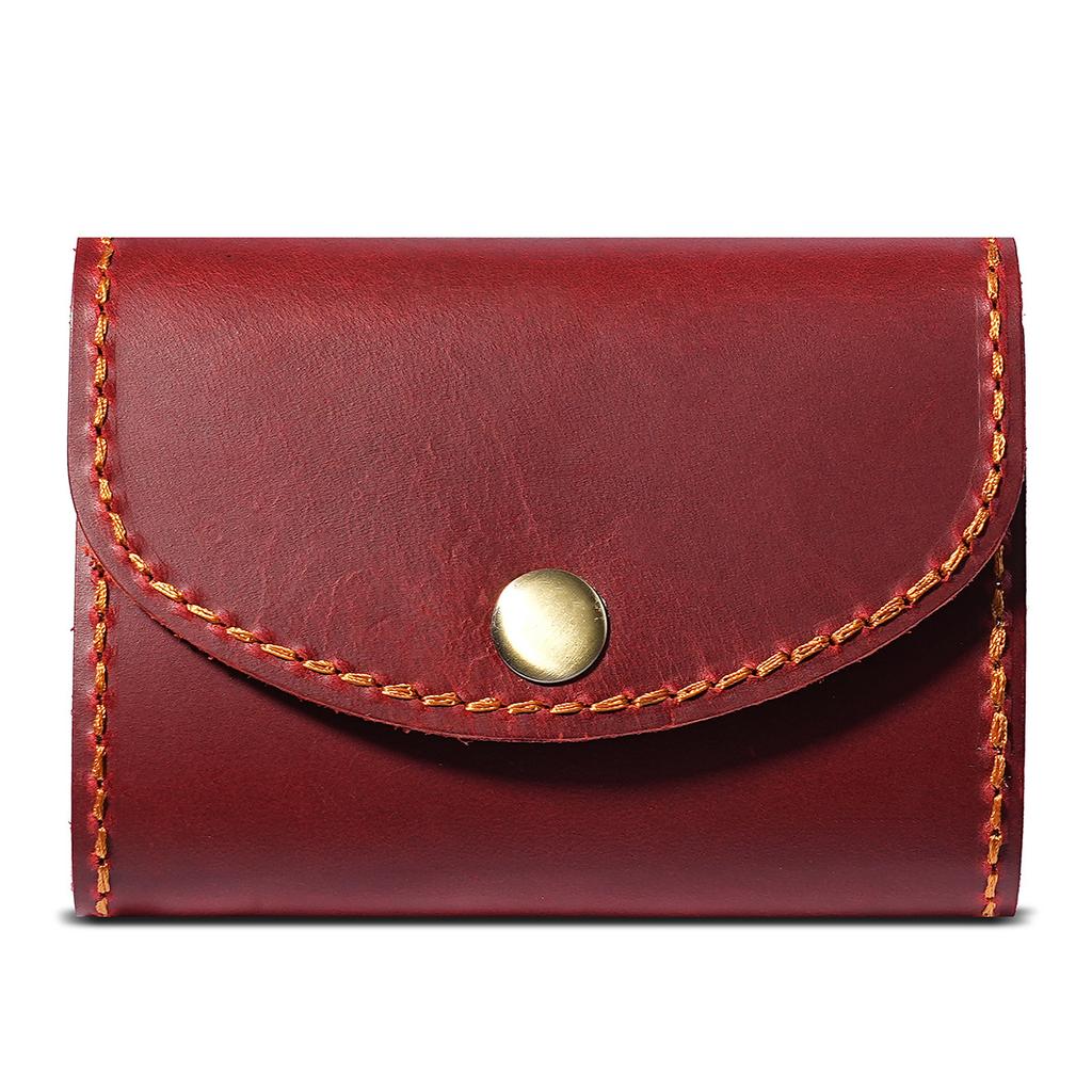 Vintage Crazy Horse Leather Card Holder for Women, Men Retro Accordion Design Snap Closure Wallet with Multi-Card Slots Unisex
