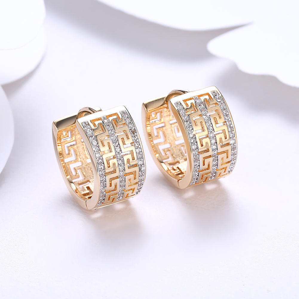 8k Gold Plated Zirconia Earring High Quality Double Row Great Wall Pattern Earrings