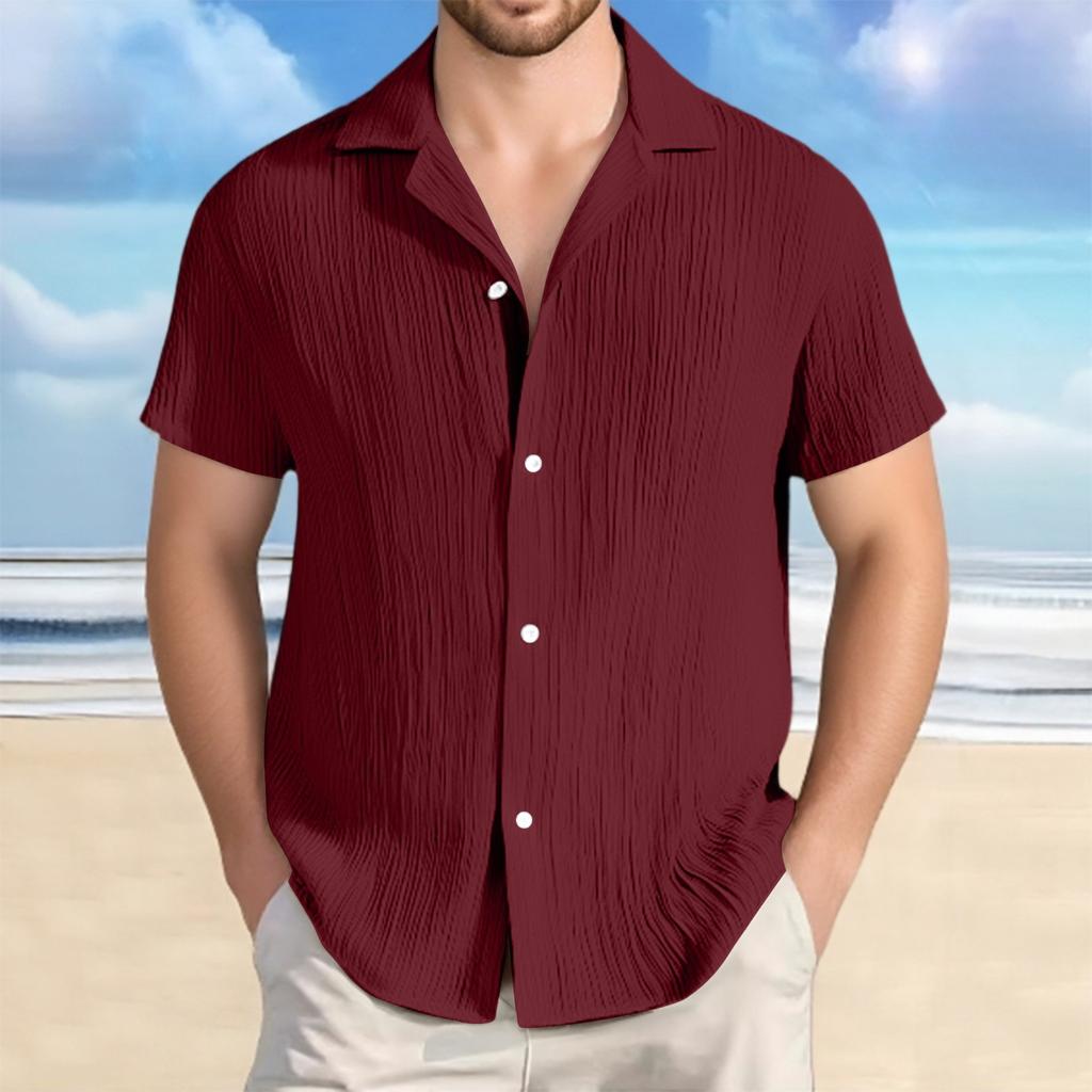 Men's Cotton And Linen Striped Casual Loose Short Sleeved Shirt