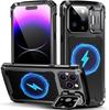 Para iPhone 16 15 Plus 14 Pro Max Capa Magnética de Metal de Alumínio à Prova de Choque Capa Armadura Pesada com Protetor de Tela Lente Suporte