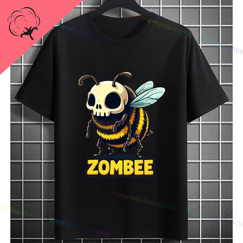 UnisexS Zombie Bee Apocalypse Graphic TShirt with Creepy Undead Horror Design Black Pure Cotton Shortsleeve Tee Outdoor Clothing