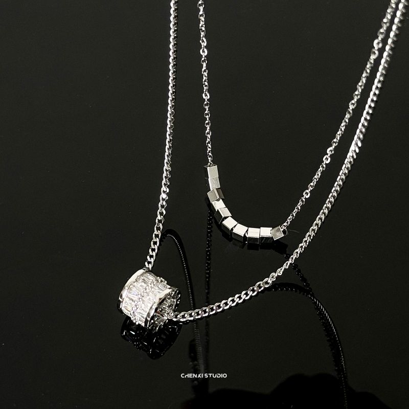 

Double-Layer Small Square Small Waist Clavicle Chain Boys Cold Style Women s Necklace Special-Interest Design Fancy Ornament Double Necklace/Non-detachable