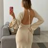 LYRIA Elegant Knitted Sweater Maxi Dress Outfits for Women Flare Sleeve Sexy Backless Dresses Edible Tree Fungus Clothes