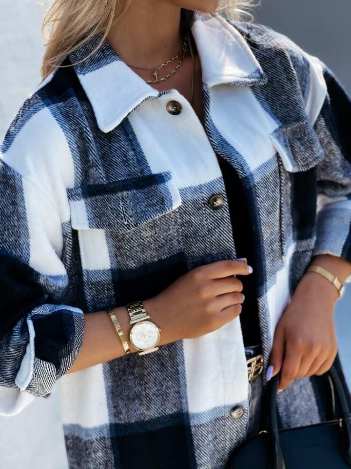 Nová 2021 Zesílená kostkovaná košile střední délky dostupná v Evropě a Americe