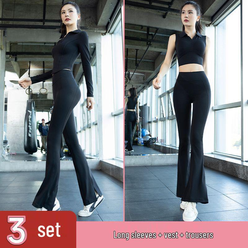 Women's Professional Yoga Suit with Chest Pads – Summer Pilates Training, Lapel, Long Sleeves, Outdoor-Ready Tight-Fitting Fitness Wear