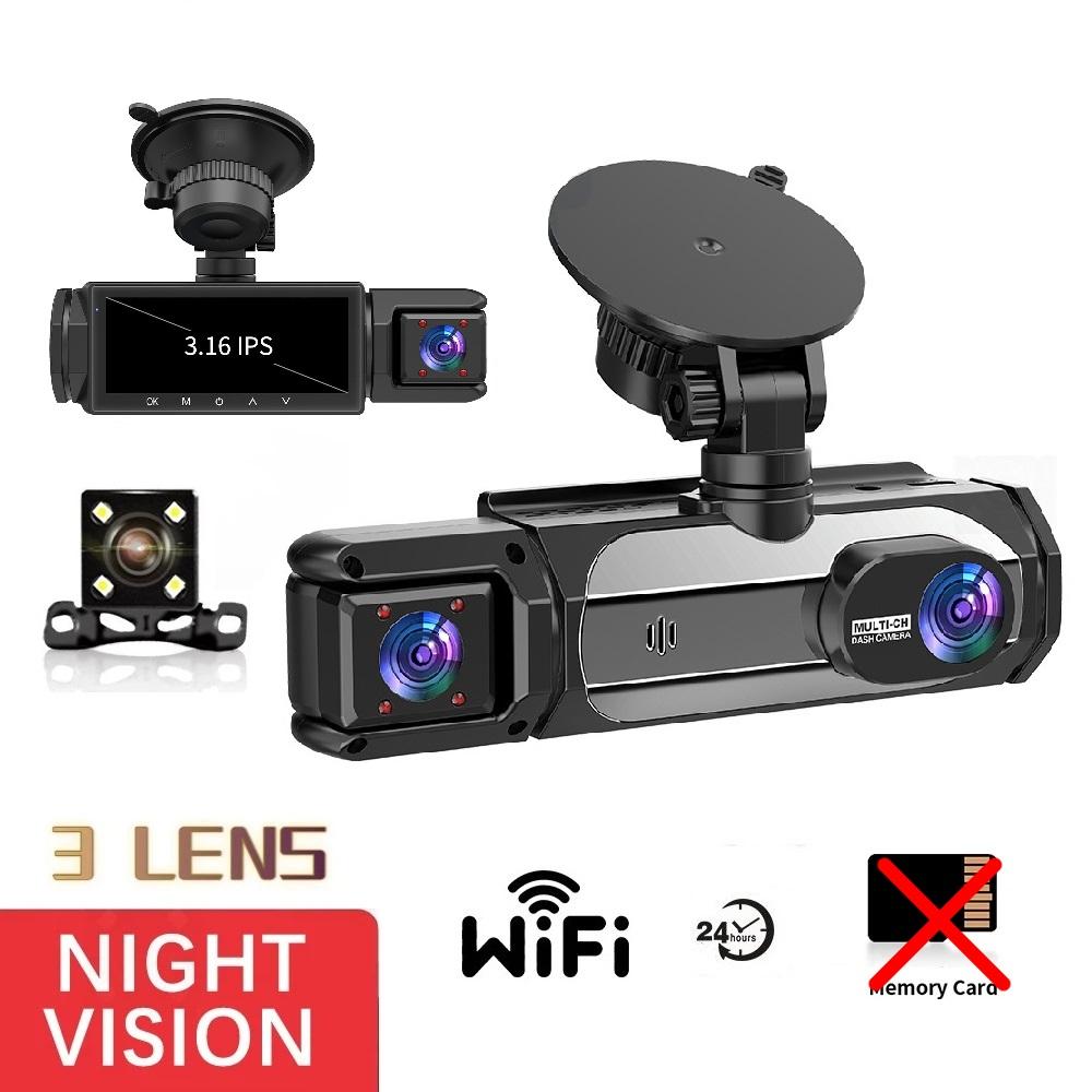 Dash Cam 3 Channel Car Black Box WiFi DVR HD 1080P Video Front Built-in and Rear Camera W/IR Night Vision Car Accessories