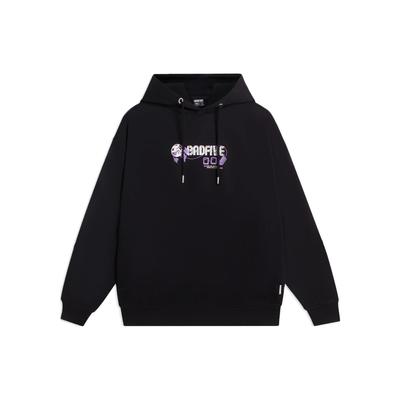 Lining Effort Series Letter Print Slim-Fit Pullover Hoodie Unisex Hoodie Black AWDSC09-4