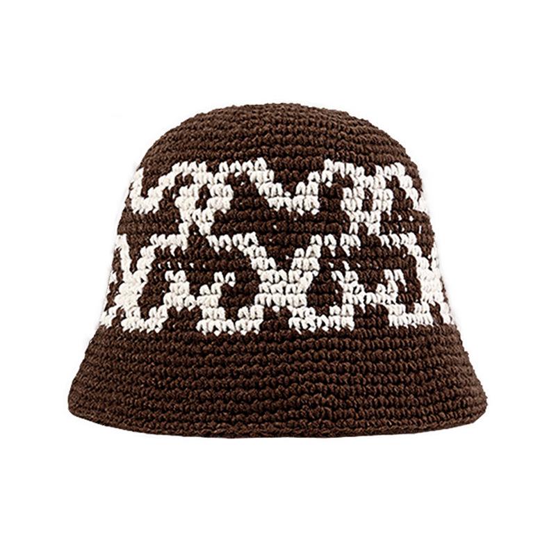 Autumn and winter niche design handmade bucket hat thermal hat knitted hat women's cold hat thickened basin hat