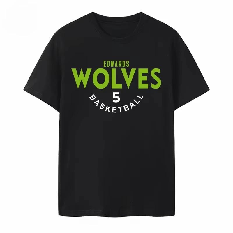 2026 Nuova T-shirt Timberwolves Edwards No. 5 T-shirt Grafiche in Jersey Stampate da Uomo e da Donna Manica Corta Streetwear
