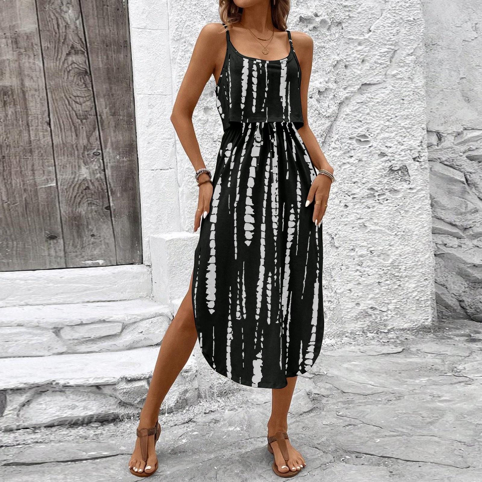 

Женское модное ретро-платье-камисоль с принтом, приталенное, повседневное платье XXL чёрный