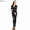 Halloween New Sexy Wetlook PVC Latex Bodysuit For Women Double Zipper Open Crotch Nightclub Dance Wear Leather