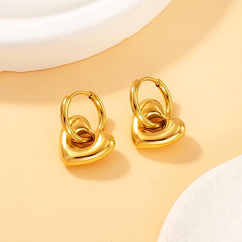 18K Gold Titanium Steel Heart Hoop Earrings for Women - Versatile Light Luxury Fashion