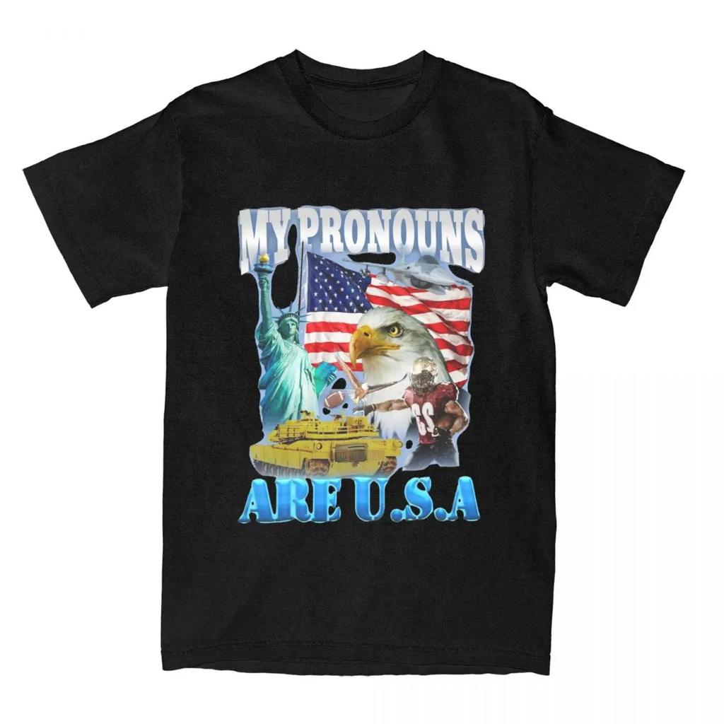 My Pronouns Are USA Funny Meme for Men Women T Shirt United States American Apparel Leisure Tee T-Shirts Cotton Clothes