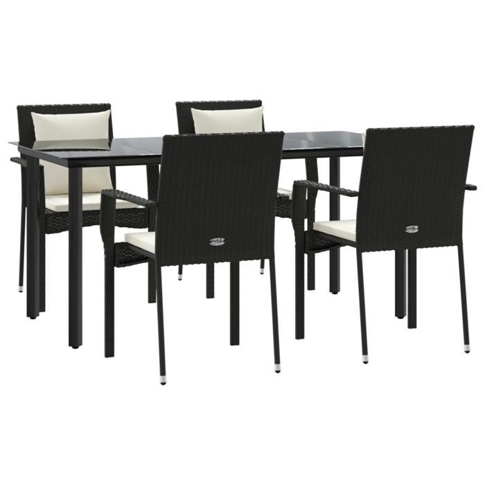 VidaXL Mobilier à dîner de jardin et coussins 5pcs Noir Résine tressée 3185110
