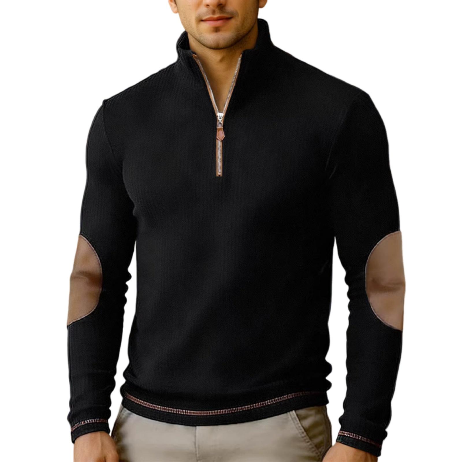 Men s Stand Collar Half-placket Zipper Hoodies, Casual Versatile Tops L